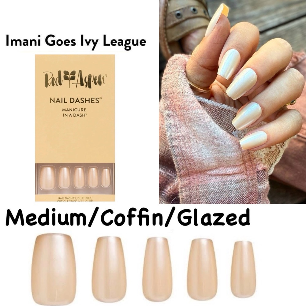 Red Aspen Imani Goes Ivy League Medium Coffin Press-On Nails - Glazed Nude